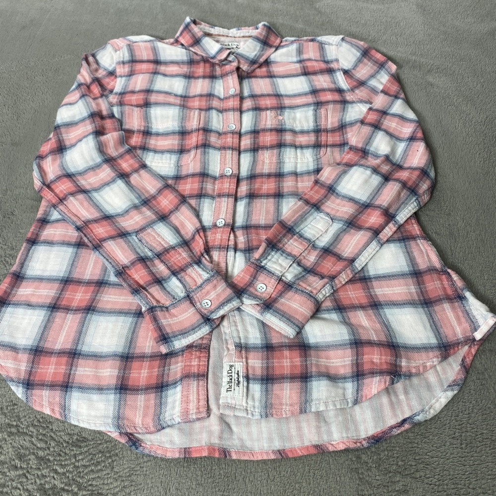 The Black Dog Flag & Anthem Womens Medium Pink Plaid Cotton Button Down Shirt